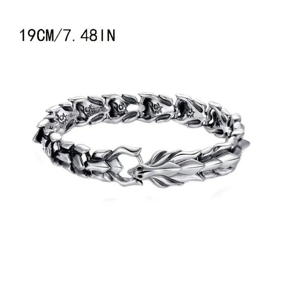 BOGO Tungsten Steel Silver plated Mens Dragon statement bracelet - Picture 2 of 2